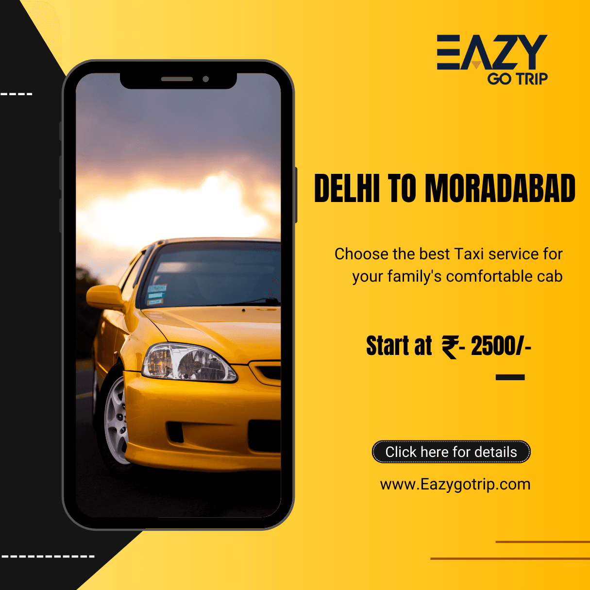 Yellow and Black Modern Car Rent Instagram Post